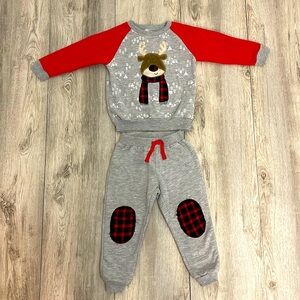 Little Rebels Boys 2t holiday plaid reindeer sweat outfit